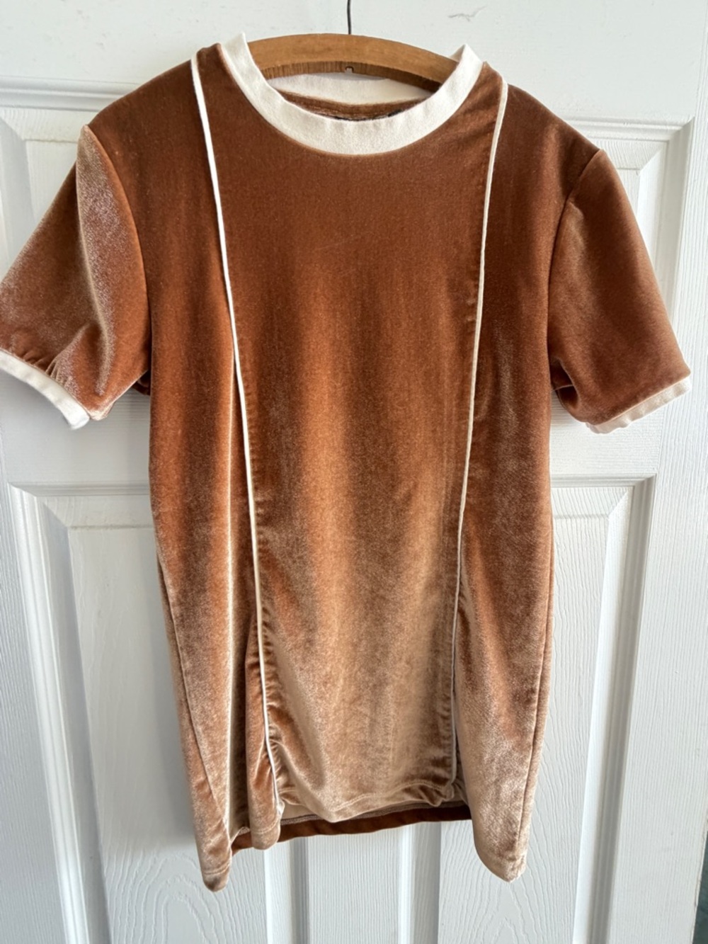 ASOS Brown Velvet Short Sleeve Tee with Cream Trim